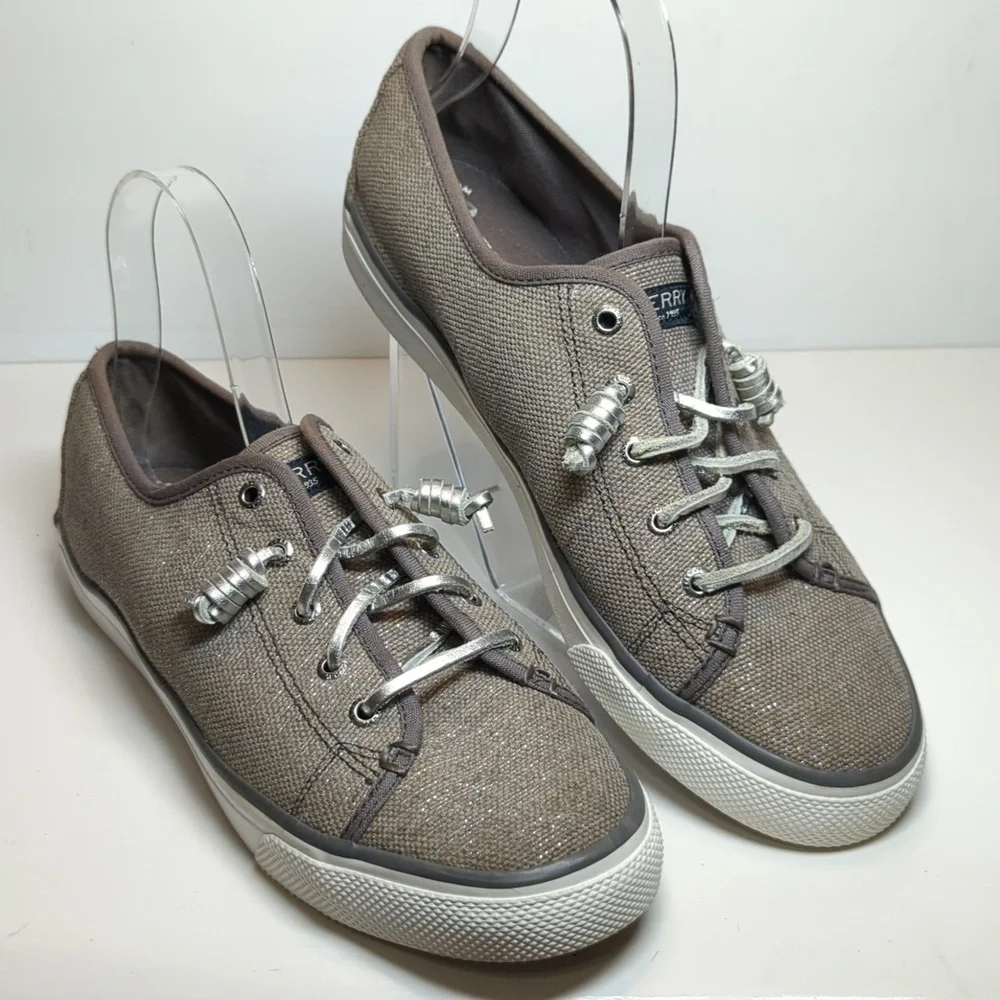 Sperry Top Sider Seacoast grey and silver metallic boat shoe woman's size 10